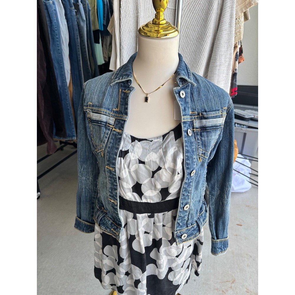 y2k Denim Jean Jacket Blue Cropped Trucker Coat Younique Small Medium Wash